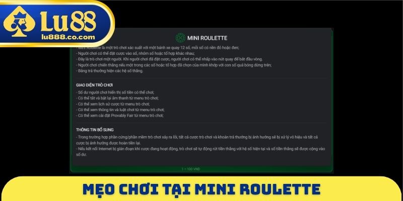 Mẹo chơi tại Mini Roulette