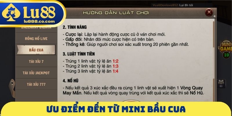 Ưu điểm đến từ Mini bầu cua